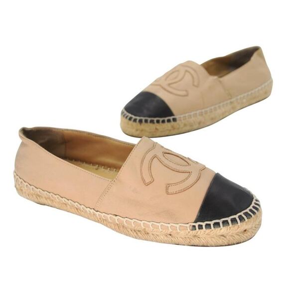 Chanel Embroidered Espadrille 37 Leather CC Cap Toe Flats CC-0803N-0007 - Picture 2 of 11